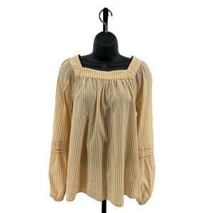 LC Lauren Conrad Peasant Top Women's M Yellow White Striped Long Balloon Sleeves